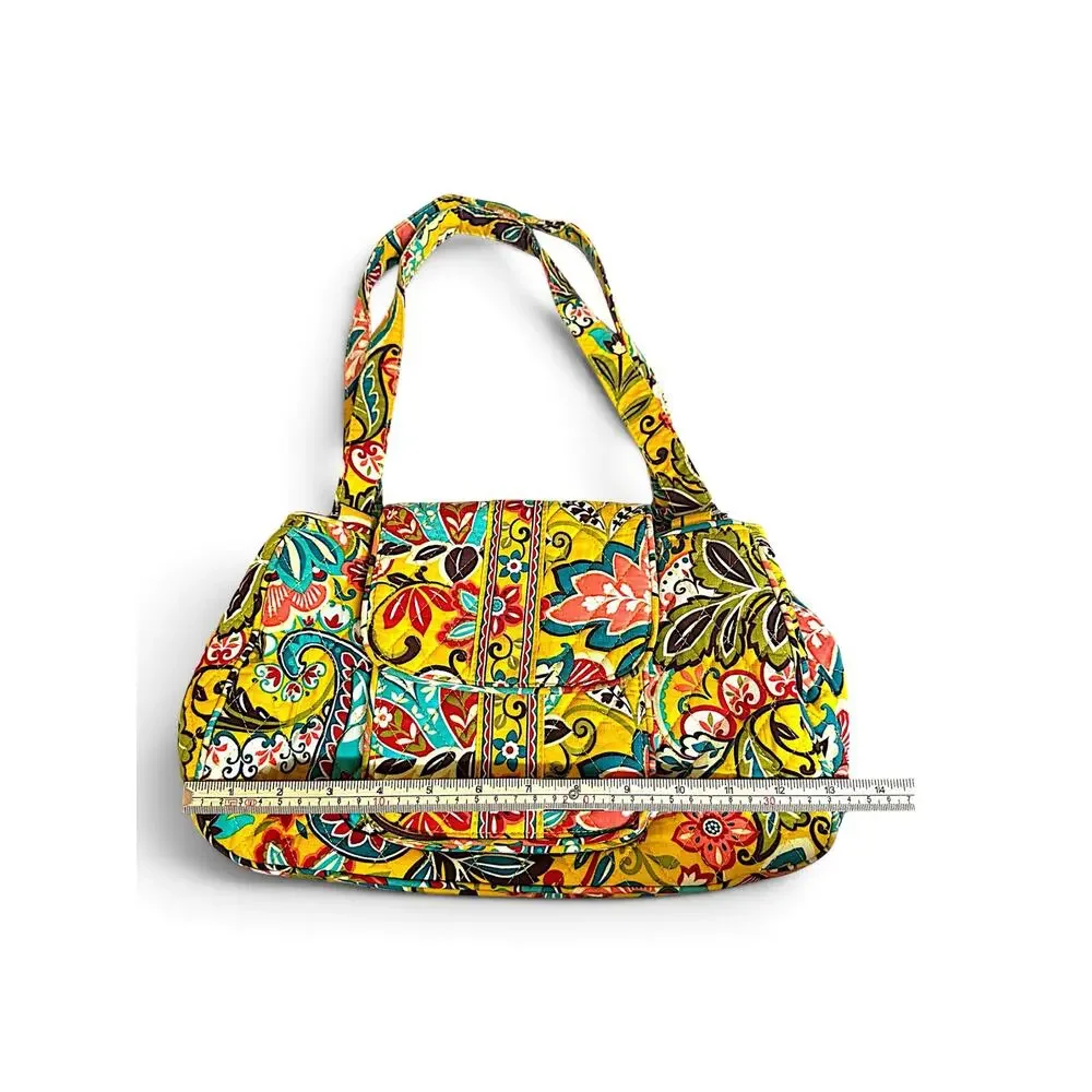 Vera Bradley Yellow Provincial Quilted Shoulder Bag Purse Floral Multi Pocket